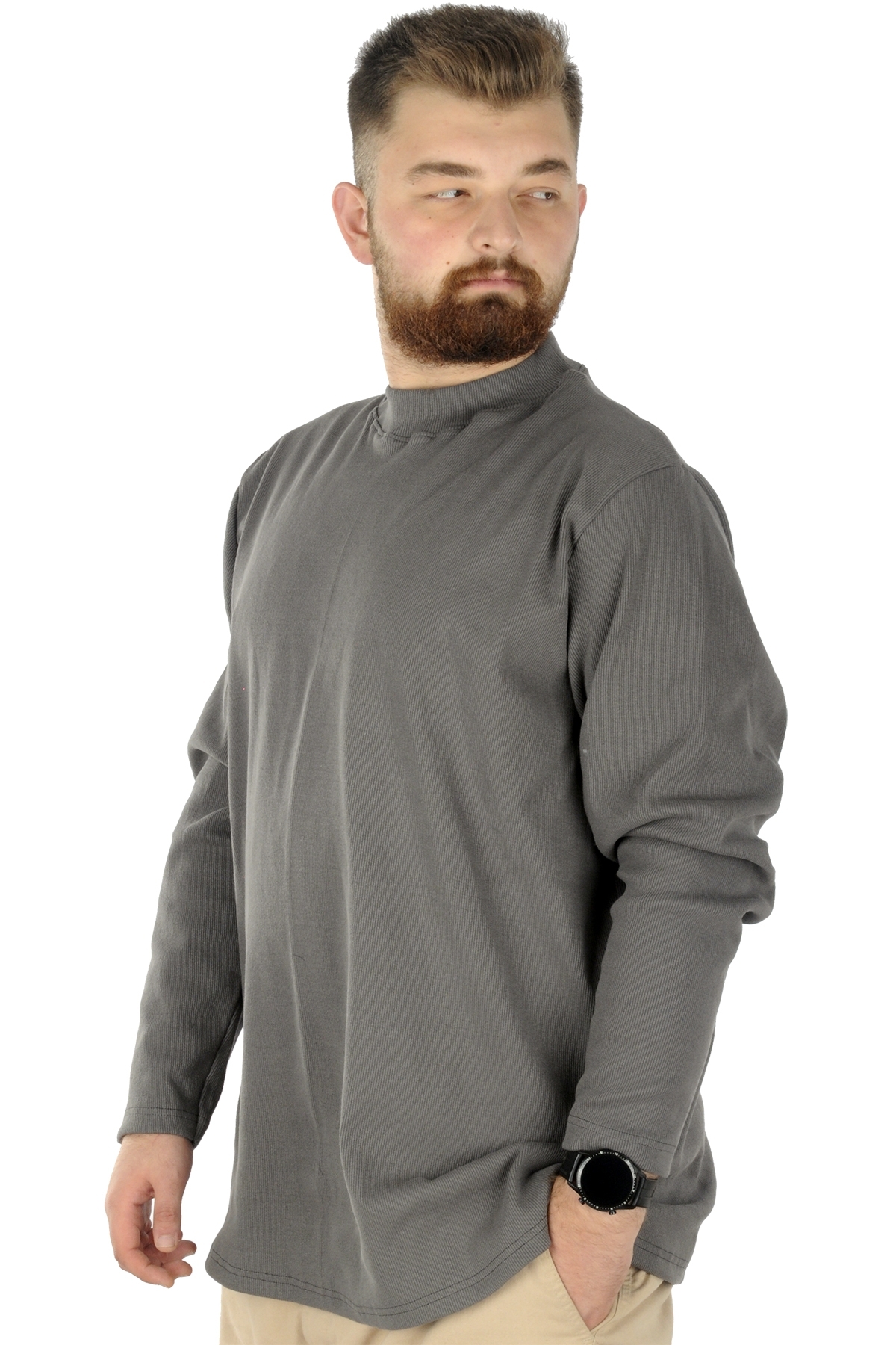 ModeXL Mode XL Büyük Beden Uzun Kol Yarım Balıkçı Kazak 22558 Grimelanj görsel 2