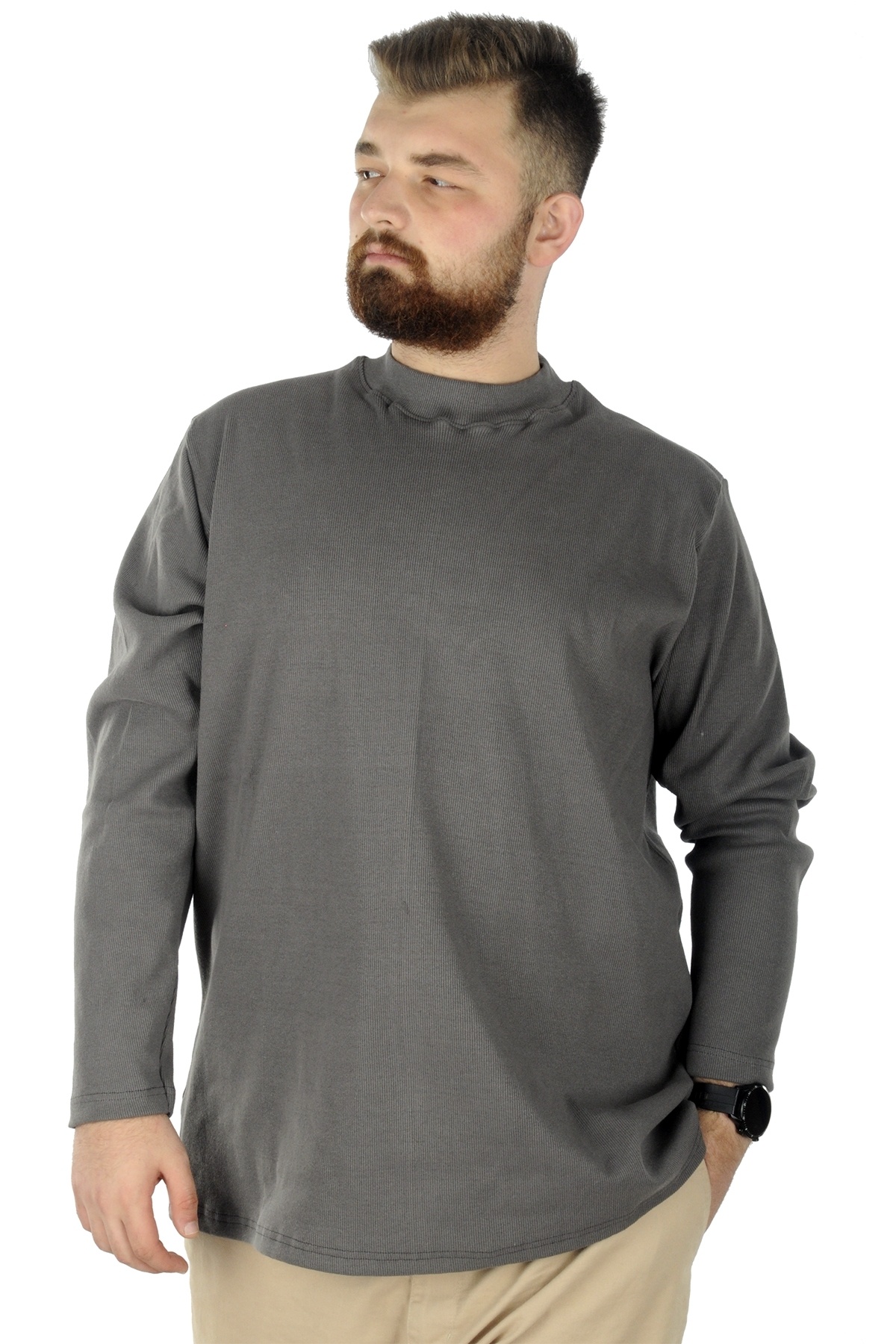 ModeXL Mode XL Büyük Beden Uzun Kol Yarım Balıkçı Kazak 22558 Grimelanj
