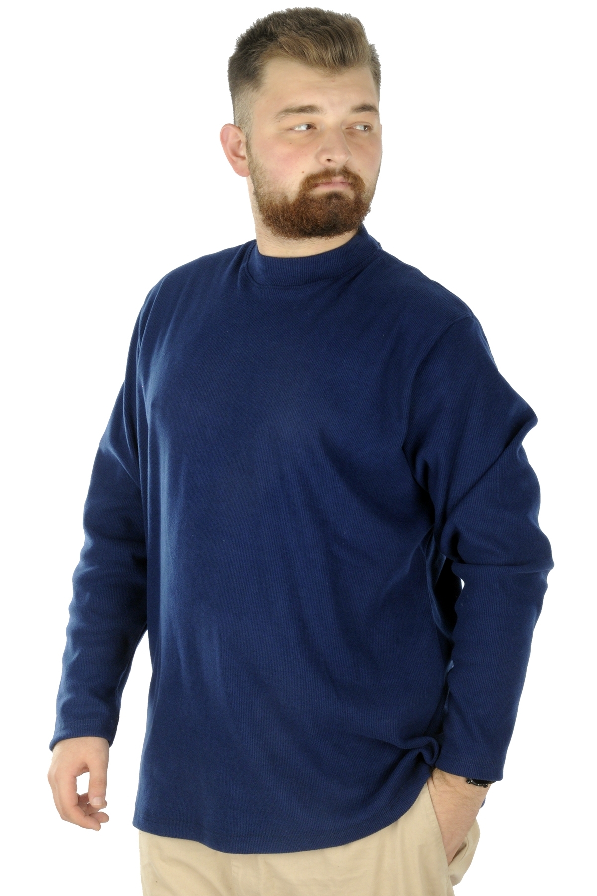 ModeXL Mode XL Büyük Beden Uzun Kol Yarım Balıkçı Kazak 22558 İndigo