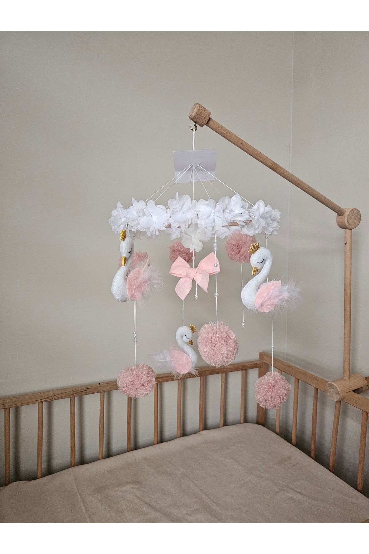 hobiimobiii Bebek beşik dönence (Müzikli) kuğu beşik süsü fotoğrafı 3 (önizleme)