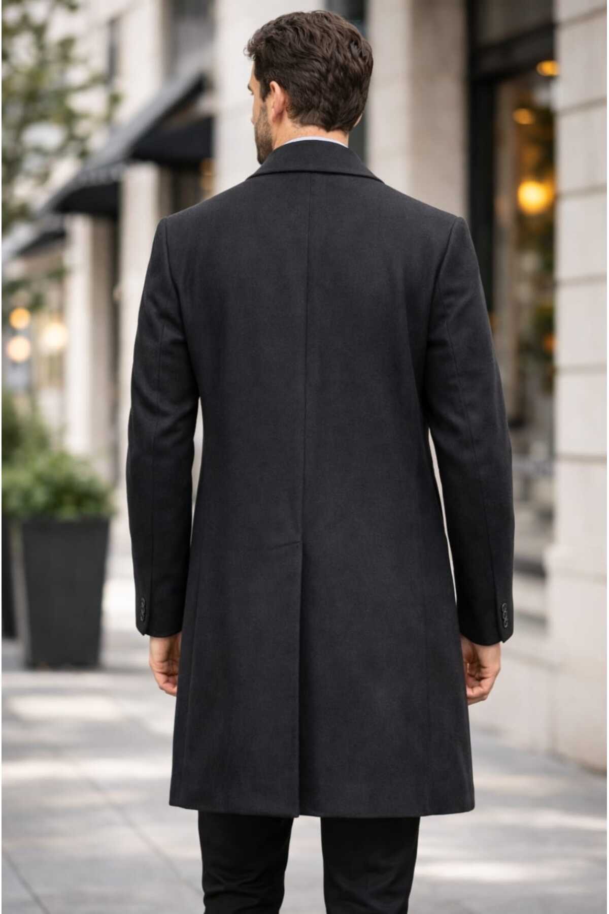 BY BEYEMS  BEYEMS GÜNLÜK KLASİK SİYAH BATTAL ERKEK PALTO - Görsel 5