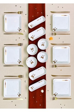 Erbaşlar Lüx Rölyefli GOLDEN BUTTERFLY 14 Parça 6 Kişilik Kare Kahvaltı Takım...