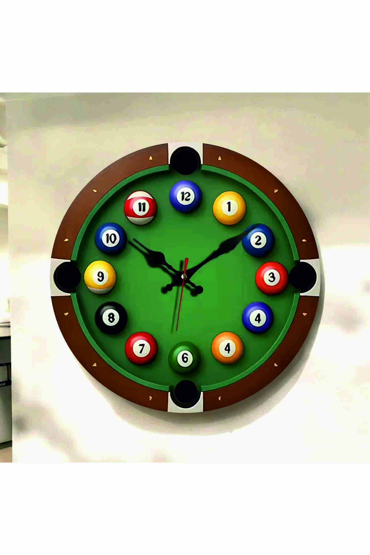 Billiard Game Hall Colorful Print Numbered Gift Wooden Quiet Table Wall Clock 617