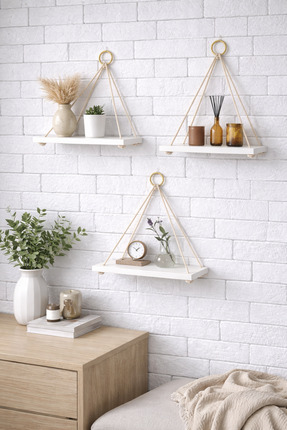 KORVEA Ayarlanabilir İpli Asma Duvar Rafı | Dekoratif Modern Raf 1 Adet | Sal...