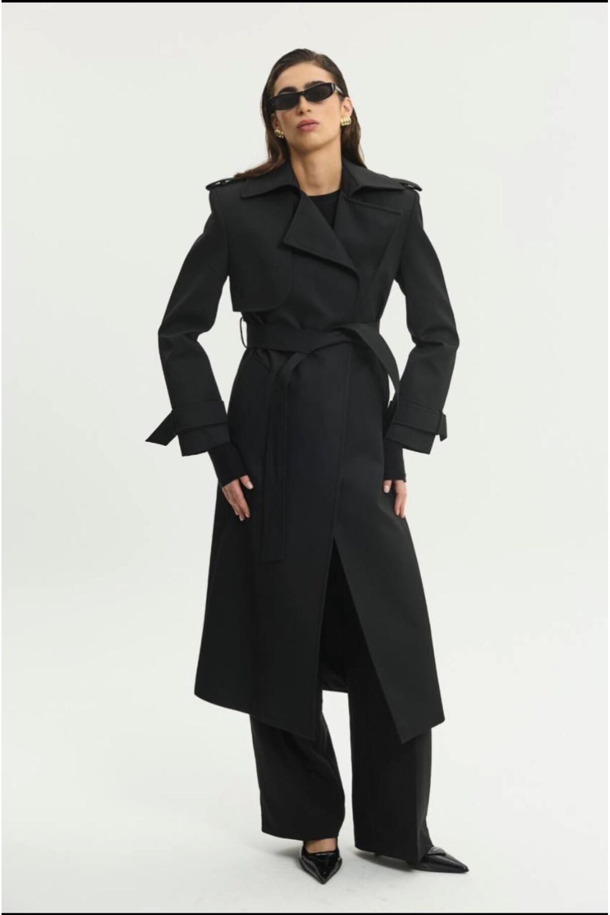 inmuse Premium Gabardin Vatkalı Uzun Trençkot görsel 2