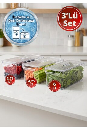 EFFE HOME 3'lü Set Hava Kilitli Buzdolabı Raf Düzenleyici Derin Dondurucuya U...