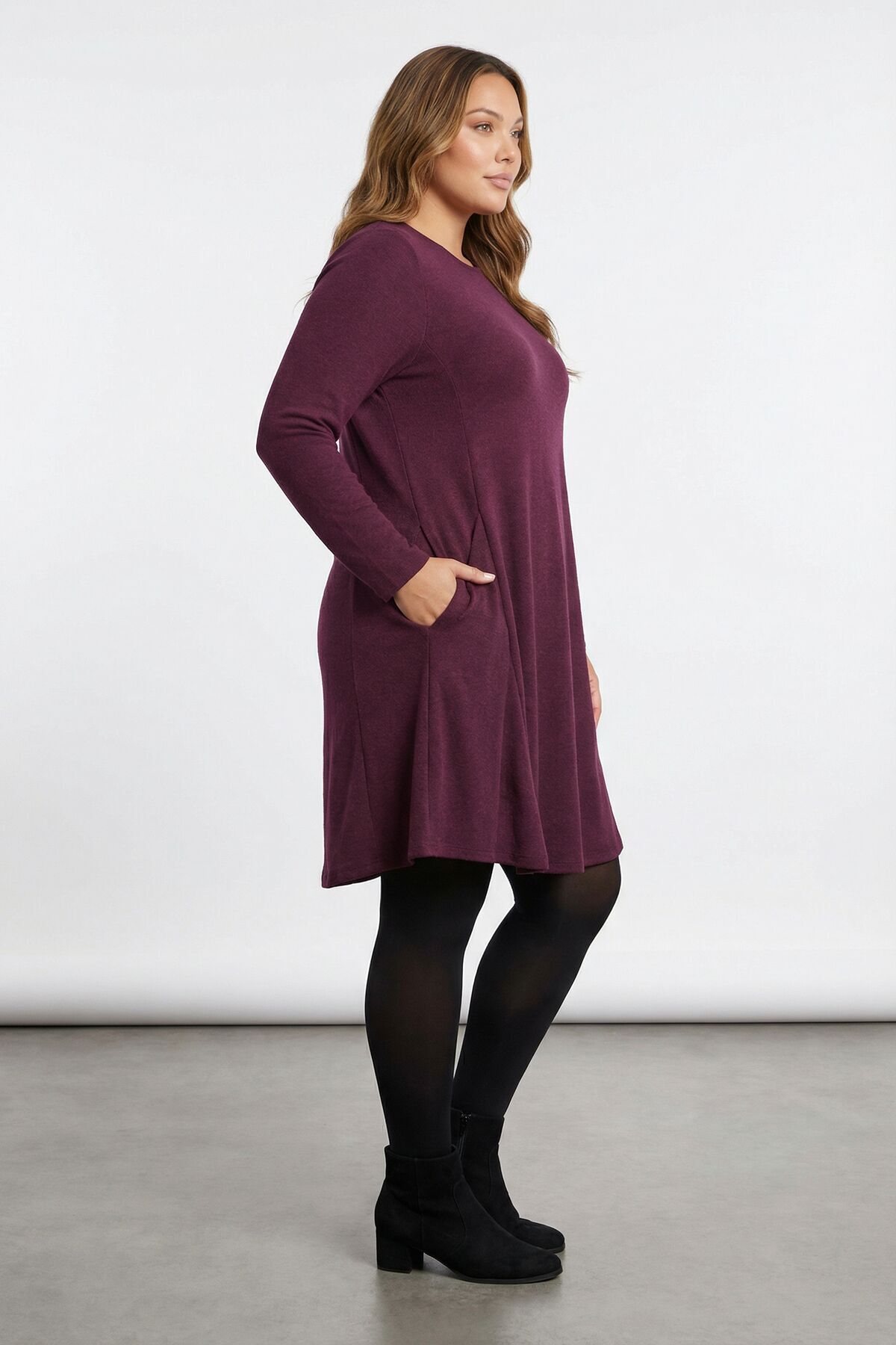 Stil Diva Büyük Beden Bisiklet Yaka Soft Touch Cepli Tunik Likralı Mor Elbise 285078 görsel 5
