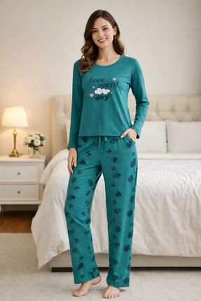 PRENCESS FASİON TURKUAZ PAMUKLU ĞİJAMA TAKIMI