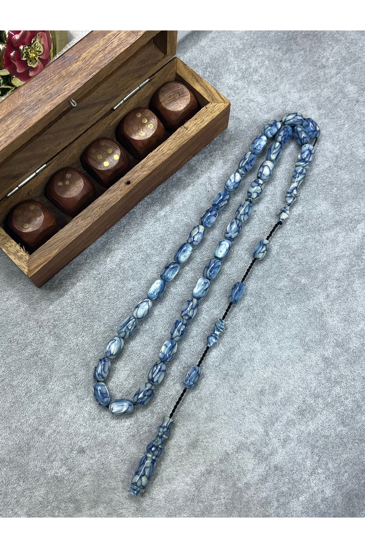Katalin Fransız Galalit 7x11 mm Koleksiyonluk Tesbih. Mavinin