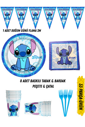 HAPPYLOOPPARTY Stitch Angel Stiç Temalı Doğum Günü Parti Seti Tabak & Bardak ...