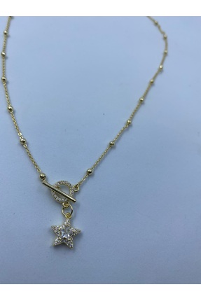Byoz store Işıltılı Taşlı Yıldız Kolye - Şık Tasarım Gold Zincir Takı