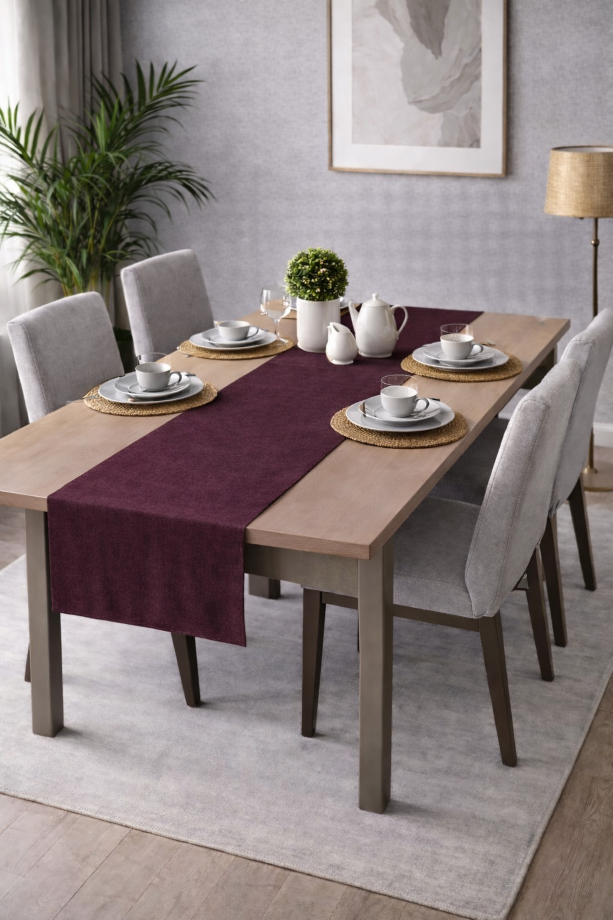 Velvet Textured Dark Damson Color Island Series Runner 40 x 140 cm