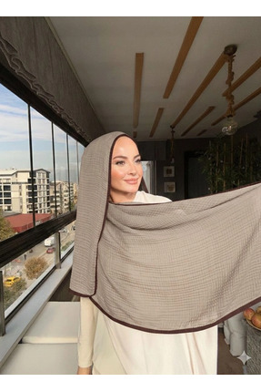VaVscarfs Müslin Şal - Biyeli Müslin Şal Kahve-Sütlü Kahve