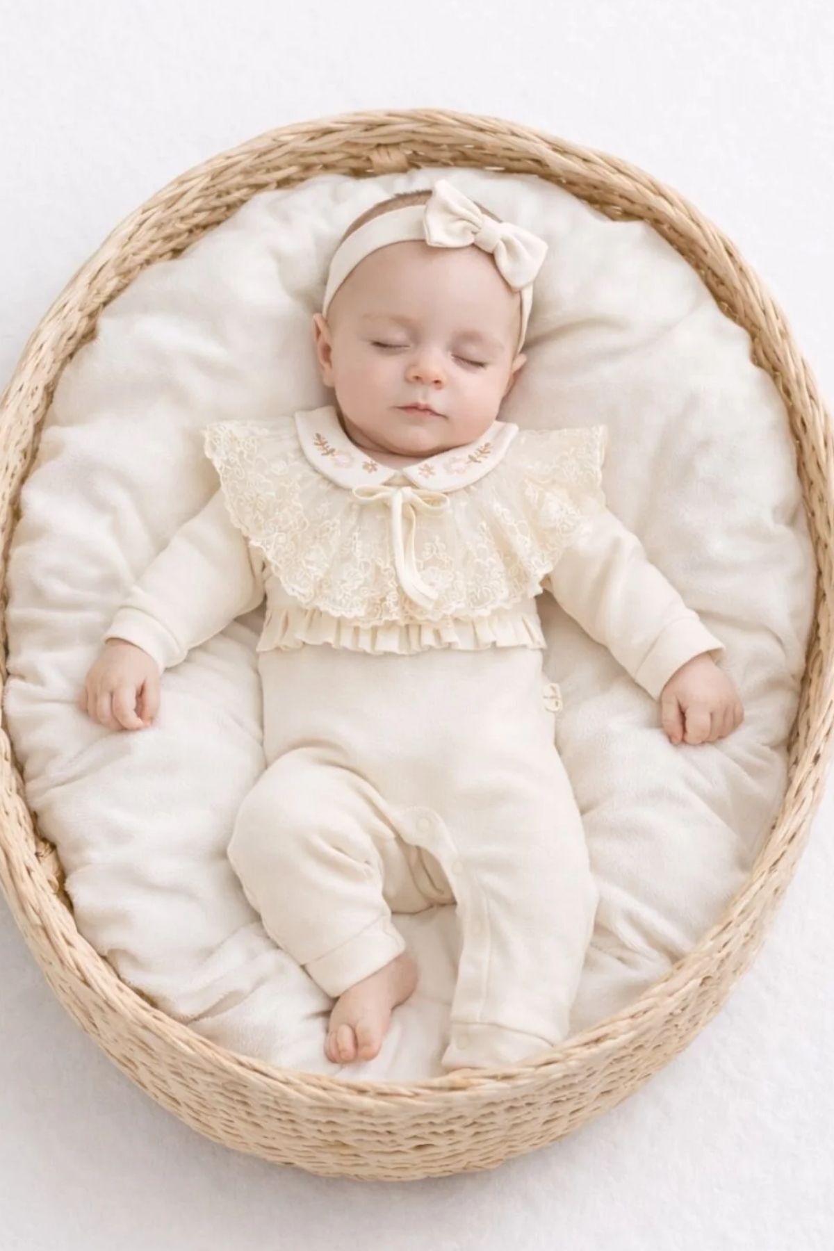 Minytrendy Kız Bebek İsim Baskılı Vintage Konsept Yenidoğan Tulum Bandanalı Mevlüt Kıyafeti Bebek Hediyelik fotoğrafı 2 (önizleme)