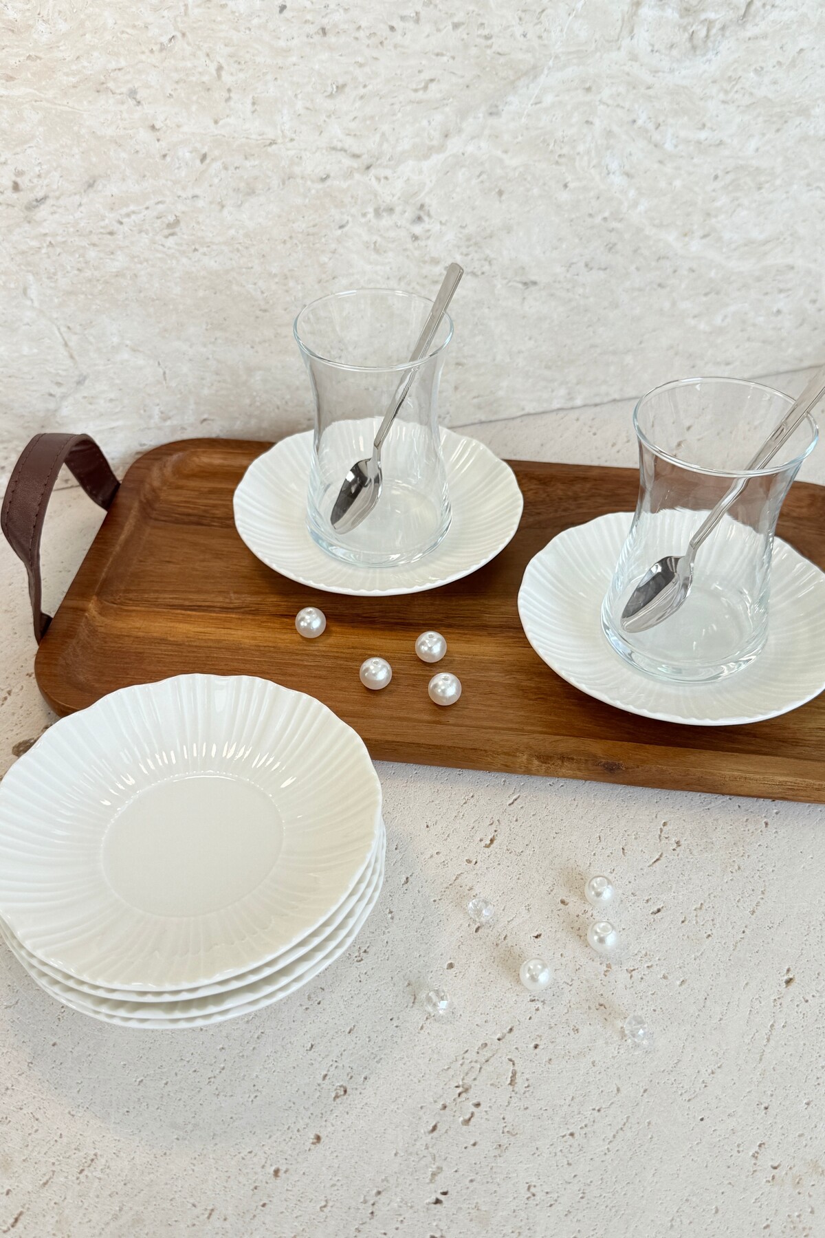 Aura Cream 6-person 12 cm 6-Piece Premium Porcelain Tea Plate Set Pearl Model