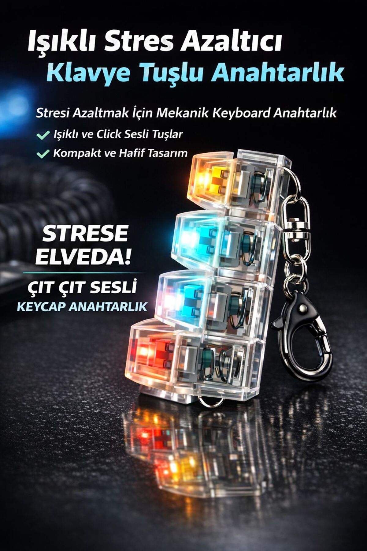 moderniko Işıklı Stres Azaltıcı Klavye Tuşlu Anahtarlık – Click