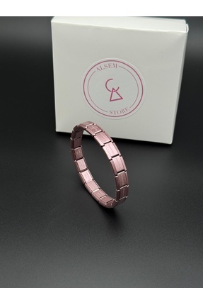 Alsem Mor ve Pembe Paslanmaz Çelik Charm Uyumlu Esnek Bileklik , Soft İtalyan...