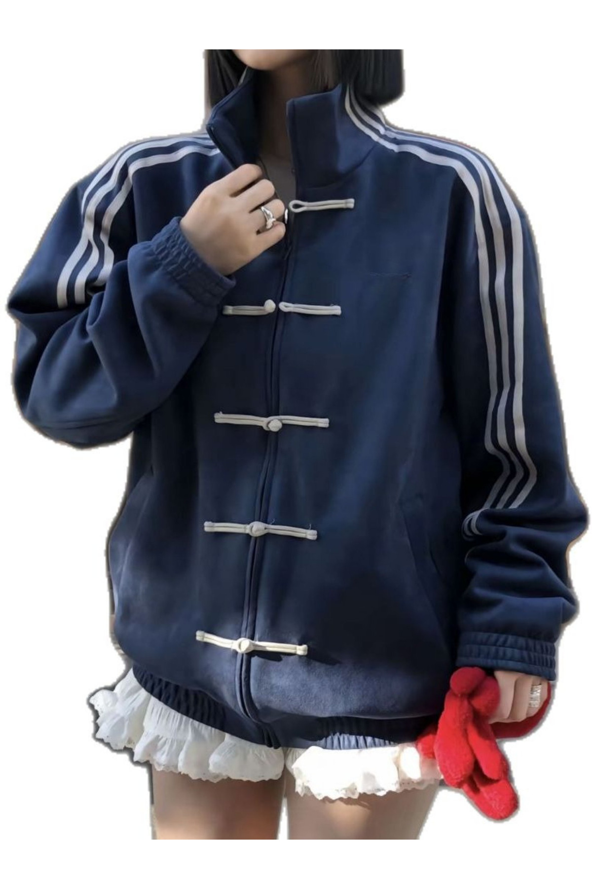 Gofeel  Çin Düğmeli Oversize Unisex Ceket ( 3 iplik ) - Görsel 2
