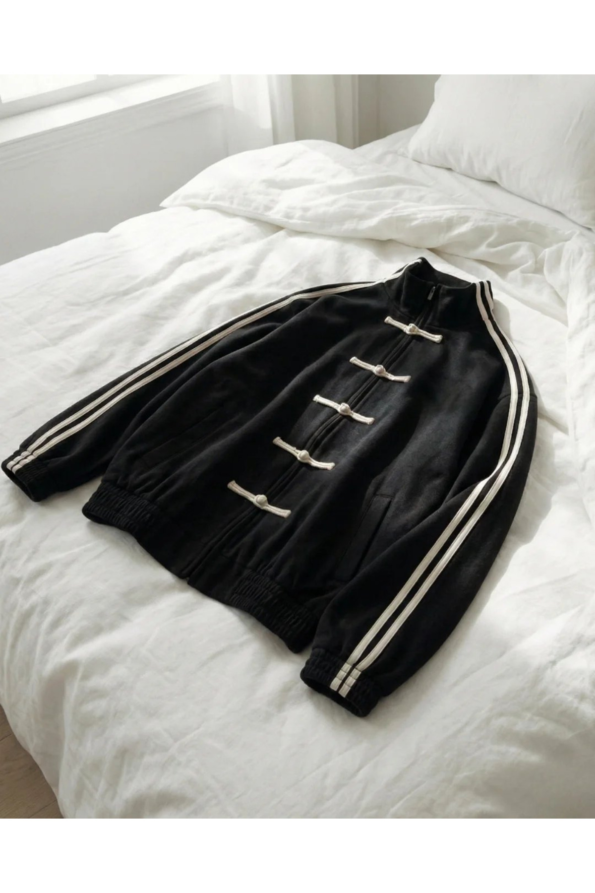 Gofeel  Çin Düğmeli Oversize Unisex Ceket ( 3 iplik ) - Görsel 3