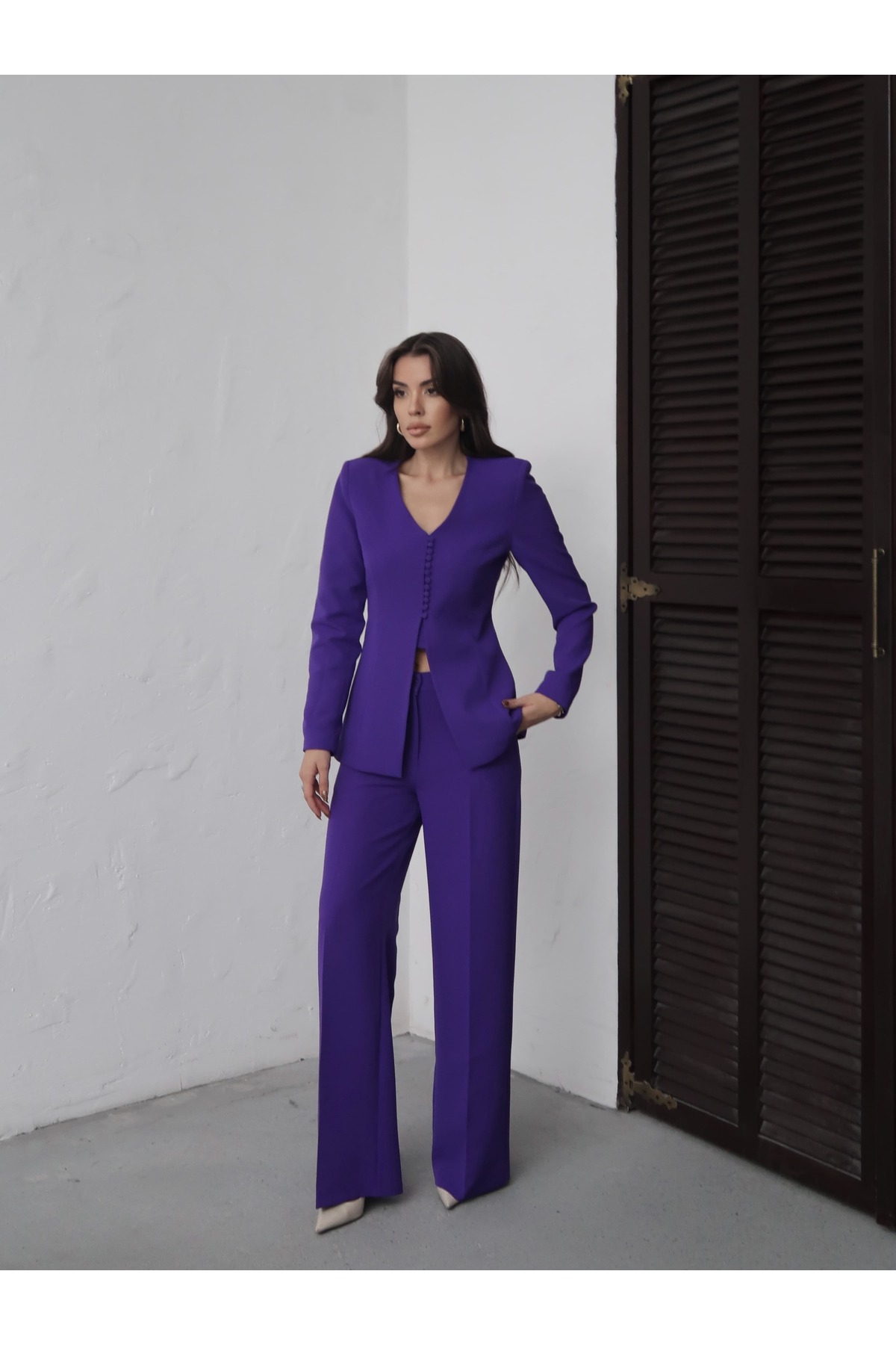 Lexi V-Neck Jacket Palazzo Pants Set Purple