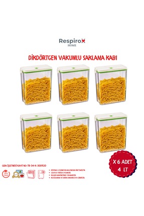 Respirox Home RespiroxHome 6 Adet 4 Litre Vakumlu Dikdörtgen Saklama Kabı