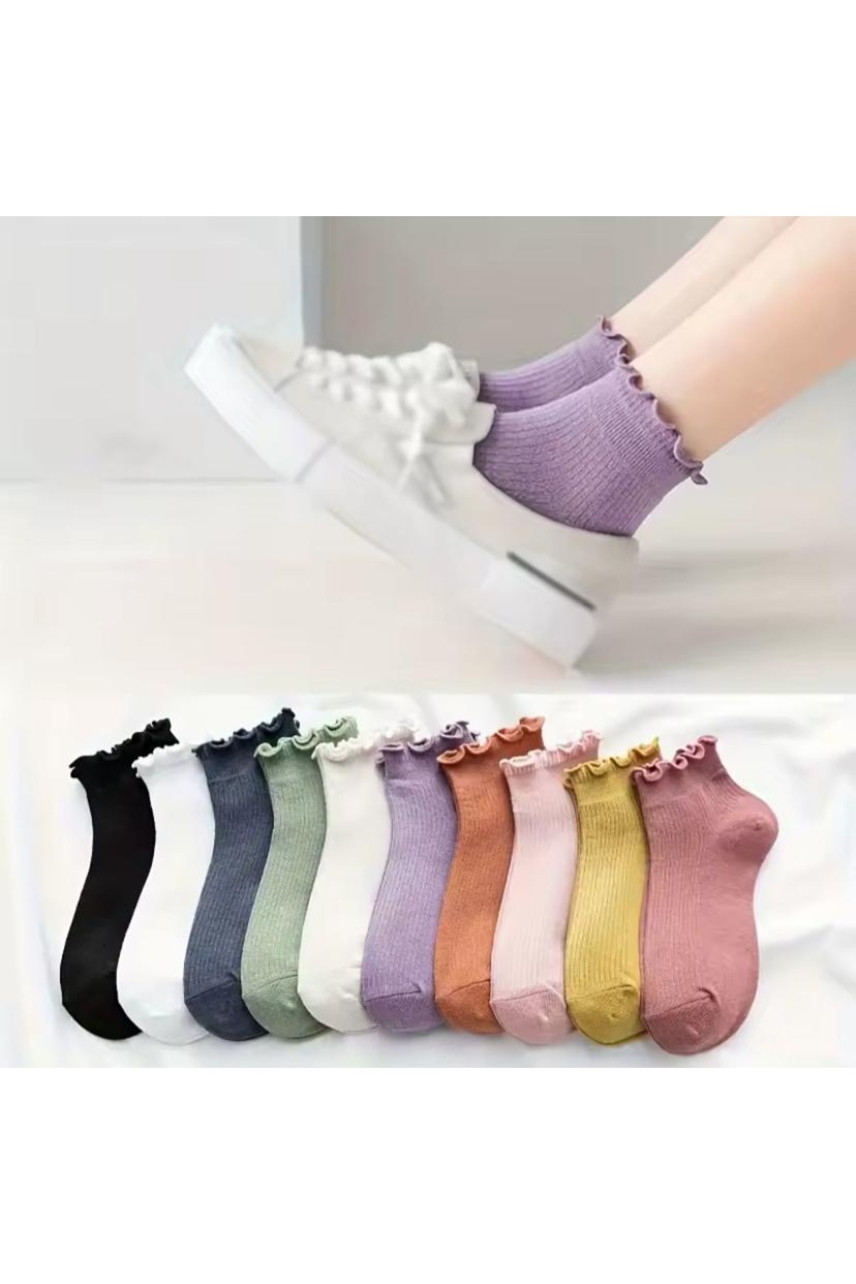 H&N Socks 10 Colors Women's Ruffled Short Booties Socks Set