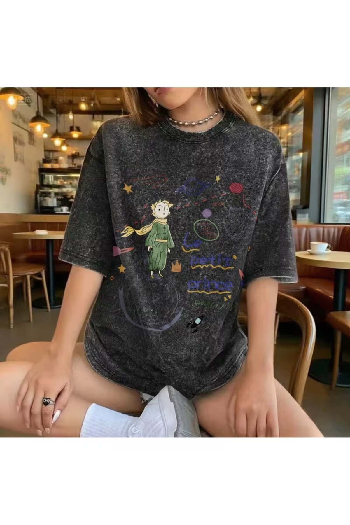 Mella&Co  Küçük Prens Vintage Eskitme Grafik Baskılı Tişört"Heavy Cotton