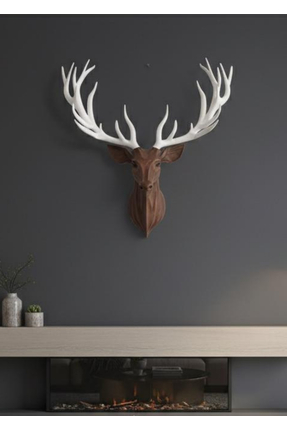 RITA ROSSA Büyük Boy Geyik Trofesi Duvar Dekoru - El Boyaması Özel Tasarım - ...