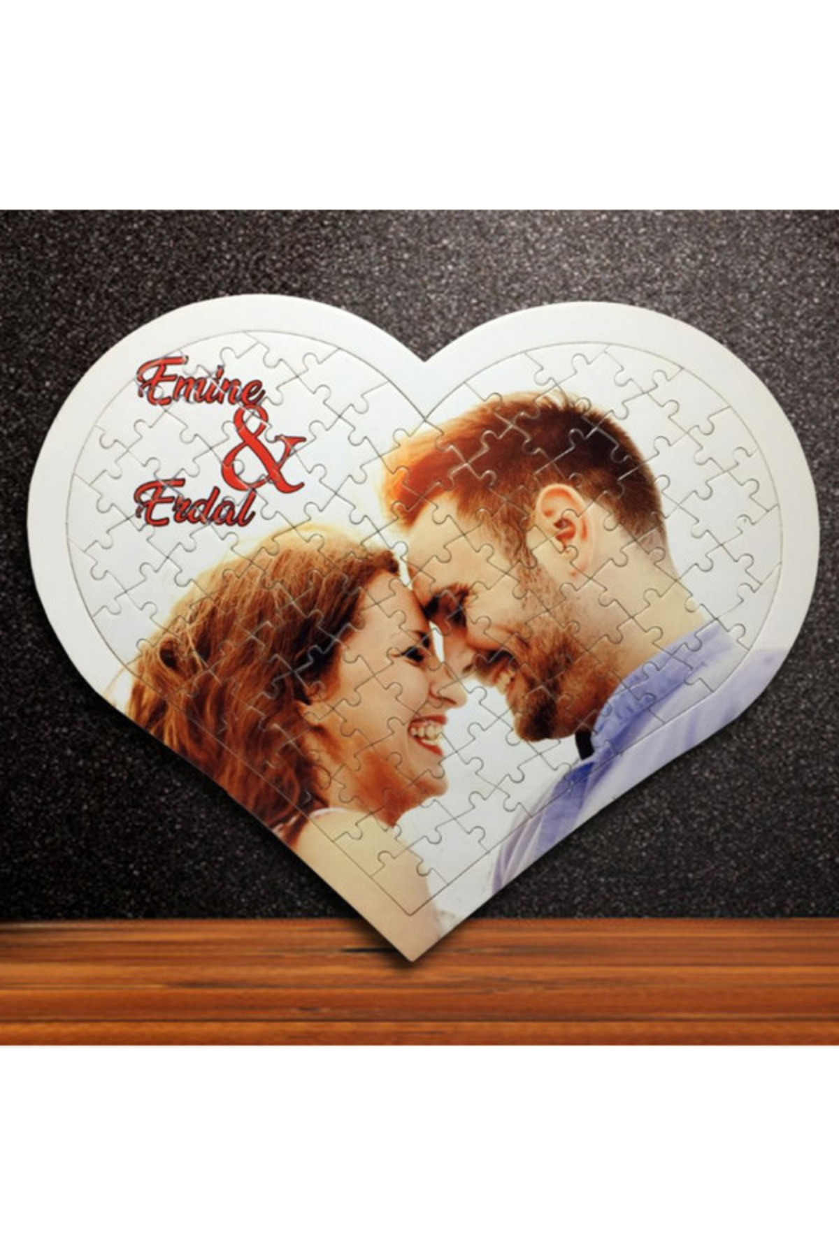 Sevgililer Gününe ve Kişiye Özel Fotoğraflı Beyaz Yastık ve Kalp Puzzle 2 Li Takım