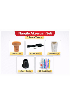 puffstore Nargile Aksesuarı Seti 5 Parça – Lüle, Maşa, Folyo, Conta ve 10 Ade...