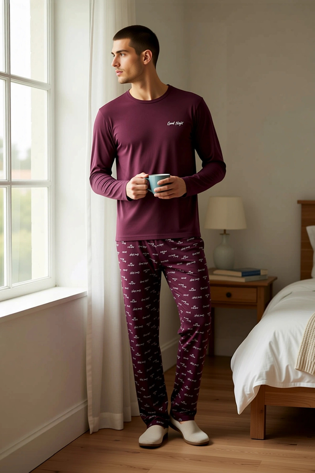 Erkek Bisiklet Yaka Standart Kol Regular Kalıp Pijama Takımı Fonksiyonel Modern %100 Pamuk