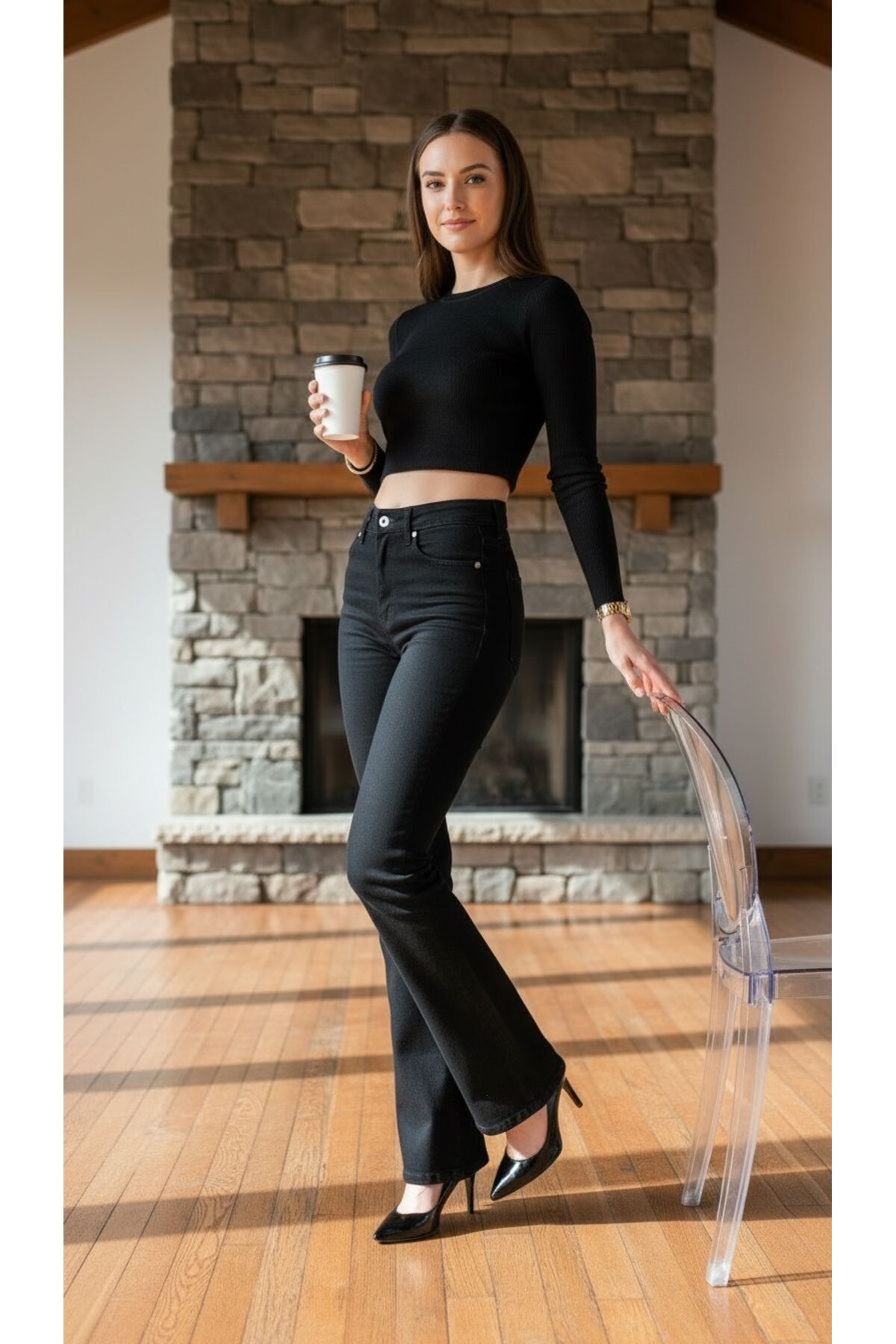 comfort jeans  Likralı Yüksek Bel Ispanyol Jeans Pantolon