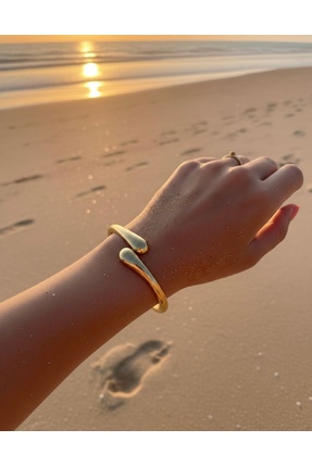 ZALU 22 Ayar Altın Kaplama Damla Figürlü Kelepçe Bileklik - Kararmaz Garantil...