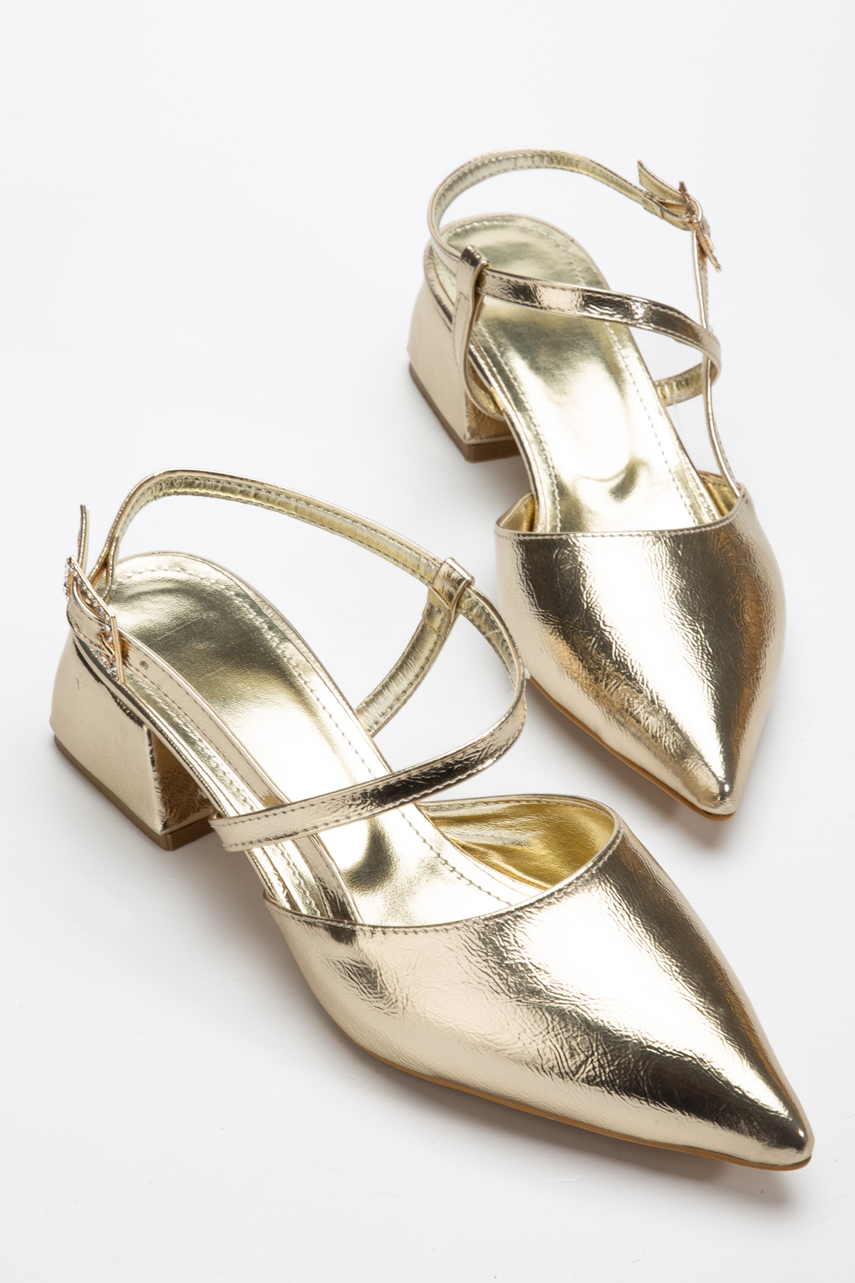 LEMUES SHOES  Kadın Altın Kilasik Topuklu 3cm Ökçe Burnu Sivri - Görsel 4