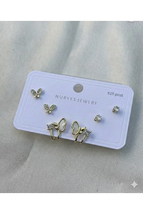 NURYES JEWERLY Gold renk 6’lı keşebek tasarım Çelik kolye