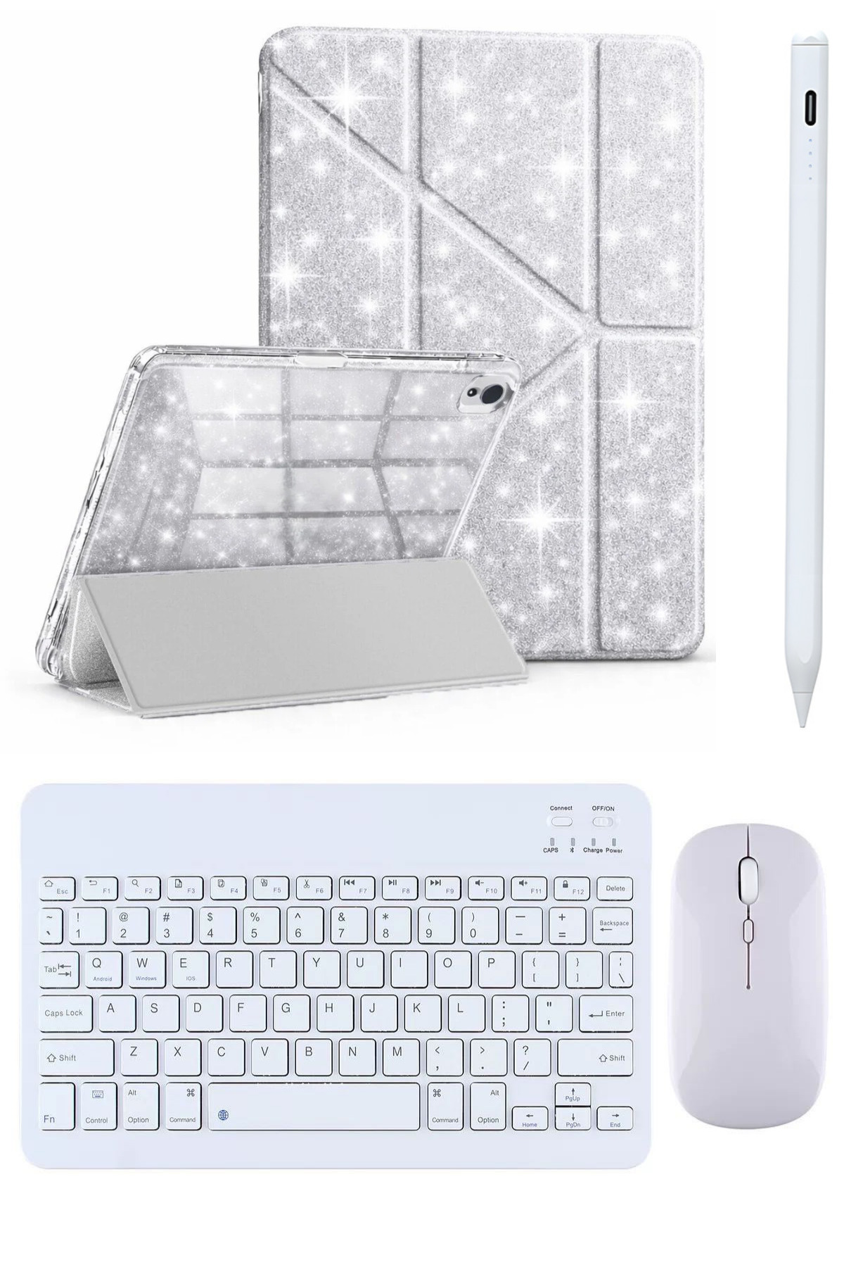iPad 11th GENERATION A16 and 10th generation 10.9 Compatible Glitter Case Silver+Bluetooth Keyboard Mouse+Pen