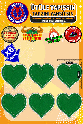Embory Ütü Ile Yapışan Arma Yama, Yeşil Kalp (6 ADET) Ütüyle Yapışan Nakış Do...