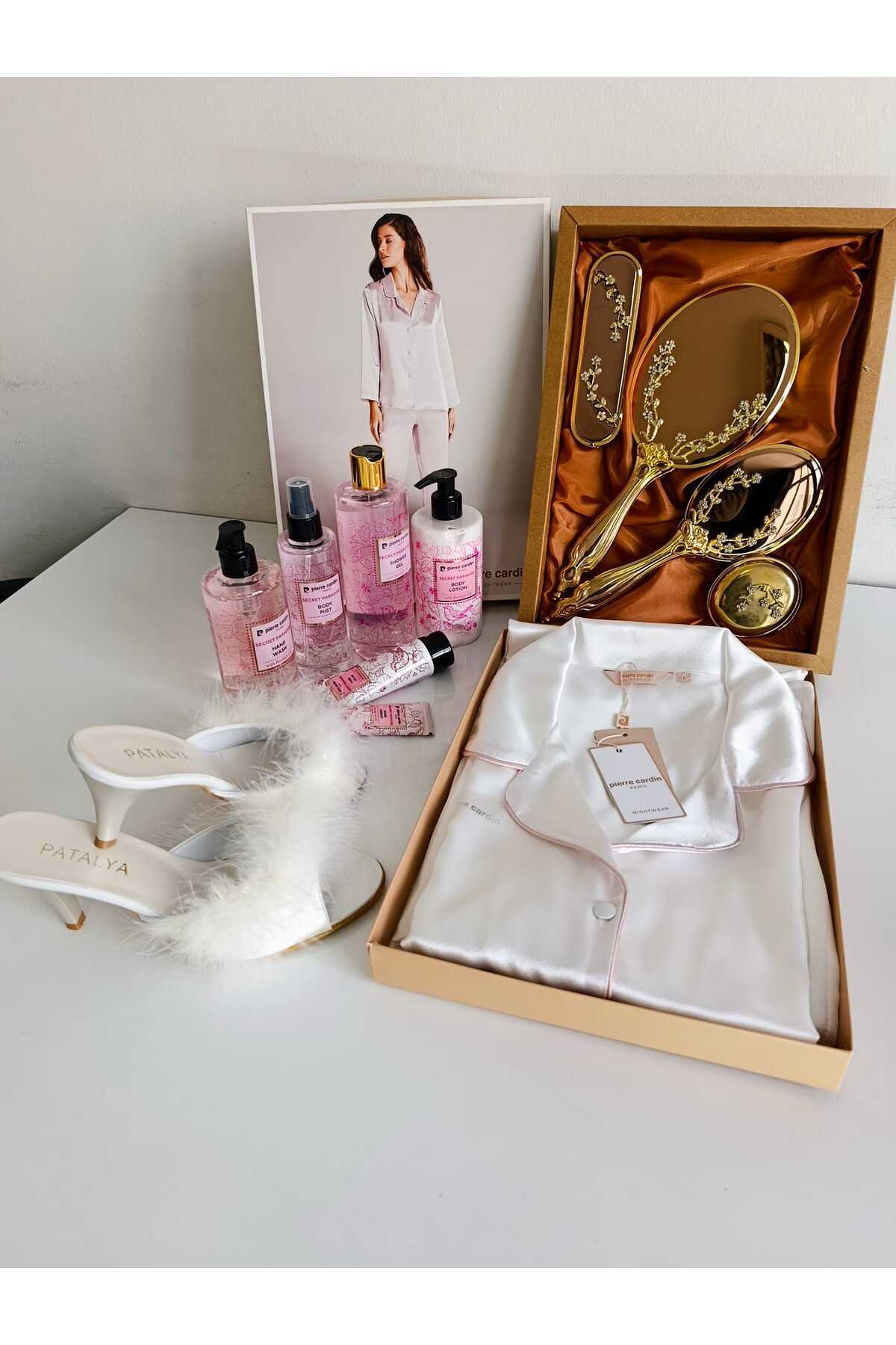 Pierre Cardin Çeyiz Seti , Saten Pijama ,Banyo ve Bakım Seti