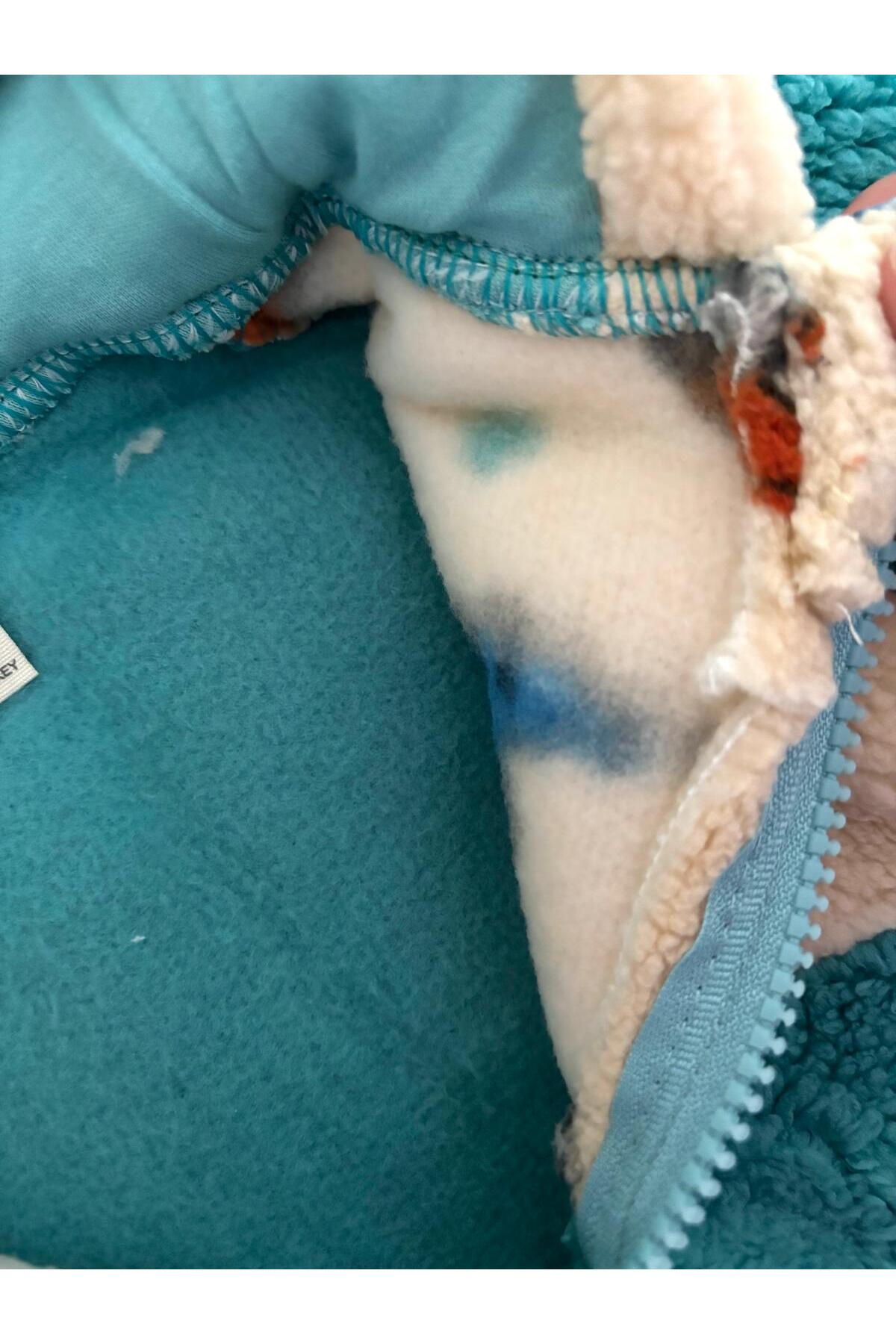 cacobutik erkek bebek dinazor baskılı içi şardonlu kapüşonlu fermuarlı teddy welsoft mont fotoğrafı 2 (önizleme)
