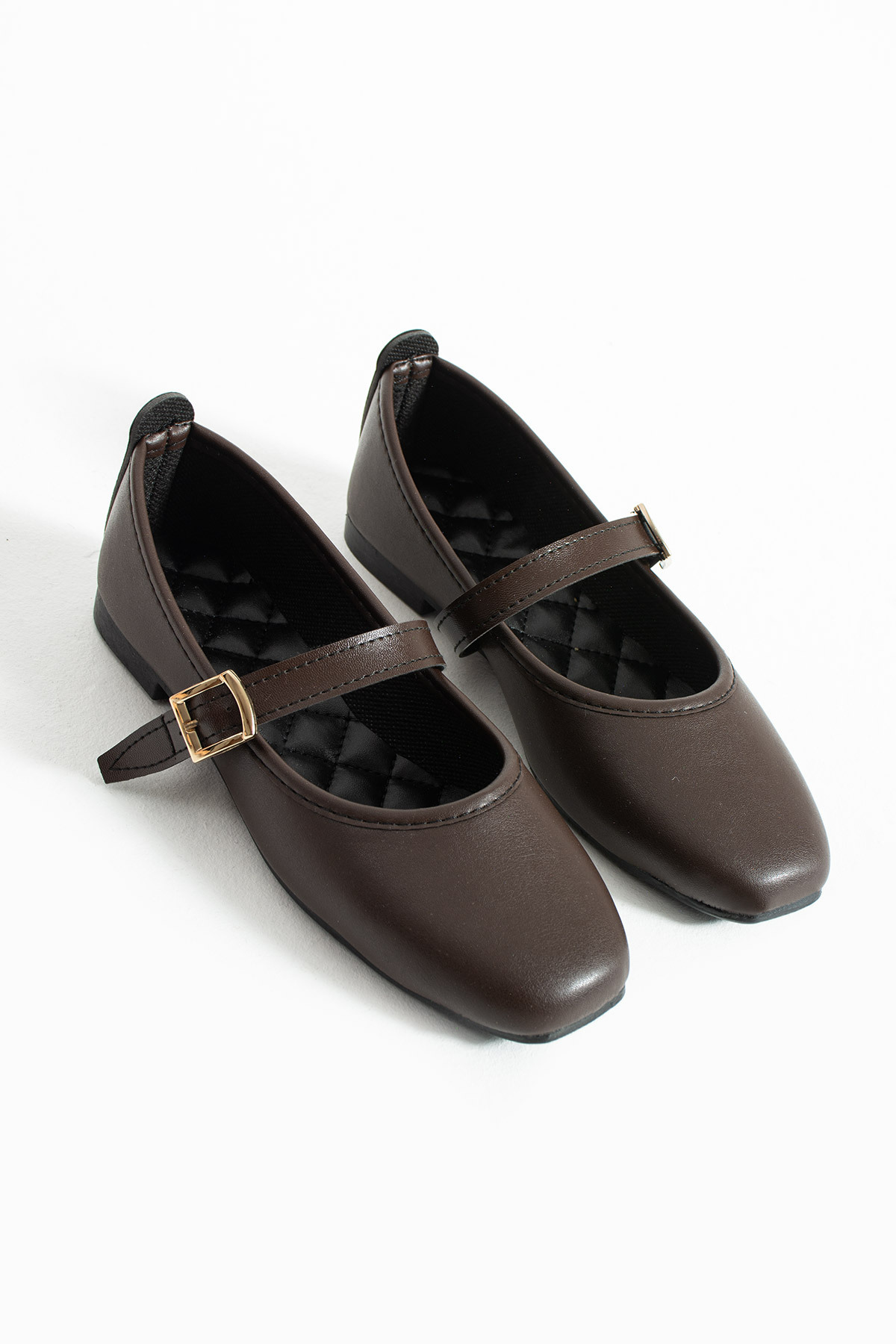 star shoes  Kadın Kahverengi Tokalı Deri Babet Günlük Rahat Ayakkabı - Görsel 2