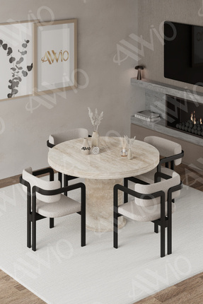 ah assel home FLOYD Traverten 90X90 YUVARLAK Yemek Masası Mutfak Masası 4 Kiş...