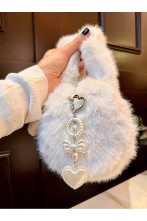 Pinky Lady Kalp Fiyonk Detaylı Kalpli Klipsli Çanta charmı Çanta Aksesuarı