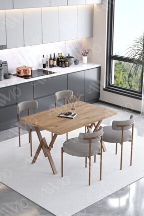 ah assel home Calina Teddy Sandalye 80x120 Yemek Masası Mutfak Masası 4 Kişil...