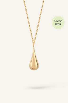 AJA Aqua Drop Damla Form Taşsız Kolye | 14 Ayar Altın