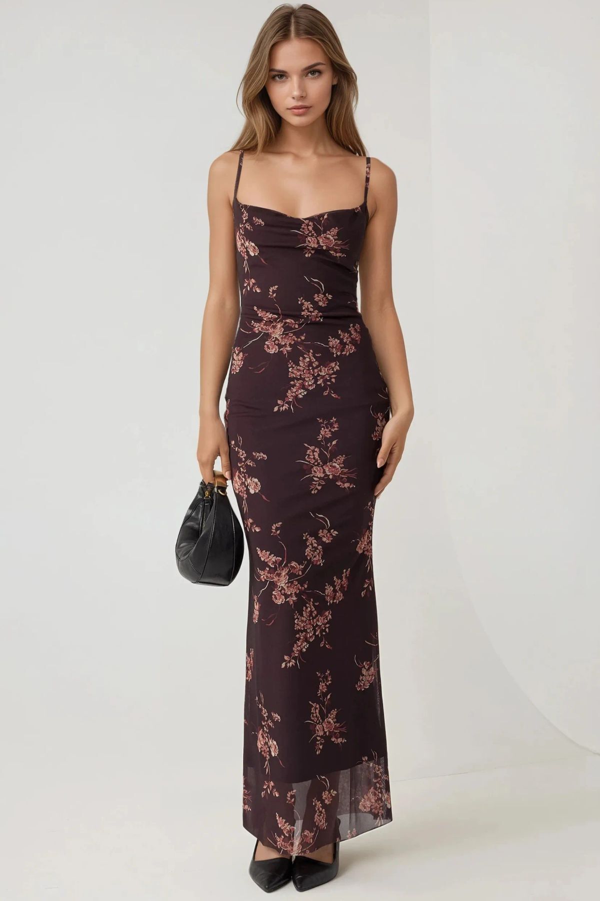 Hiccup  Degaje Yaka Desenli Maxi Tül Elbise - Görsel 2