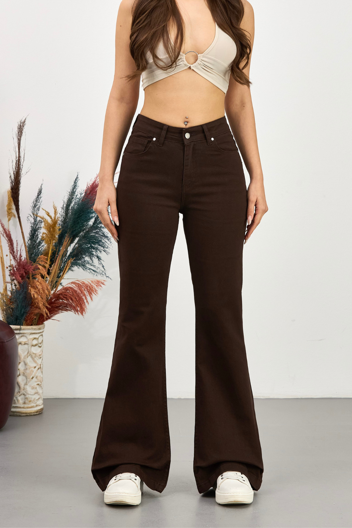 BİKELİFE  Kadın Yüksek Bel Esnek Ispanyol Paça Jeans - Görsel 2