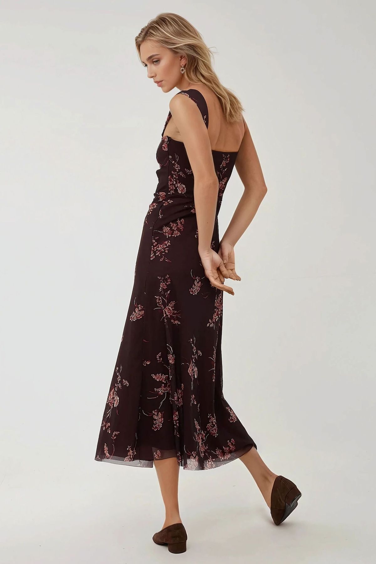 Hiccup  Kalp Yaka Desenli Maxi Elbise - Görsel 6