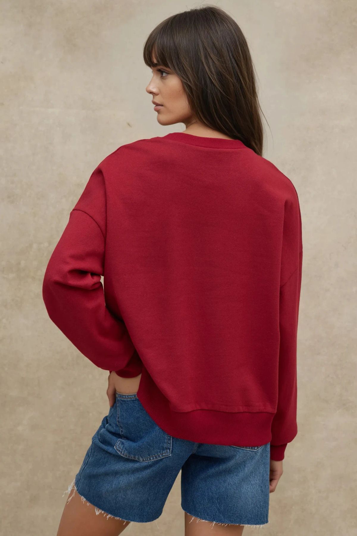 Hiccup Oversize Bisiklet Yaka Basic Sweatshirt görsel 3