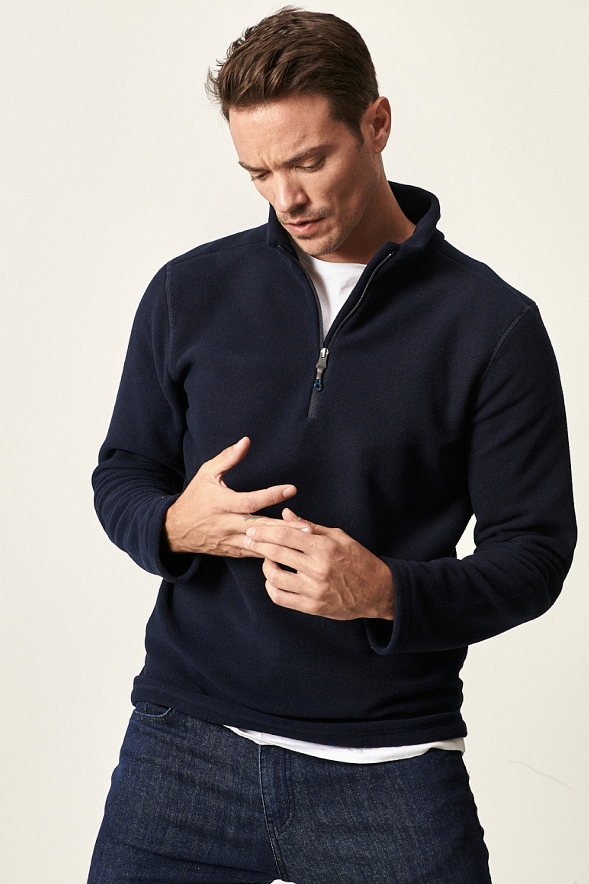 AC&Co / Altınyıldız Classics Erkek Lacivert Anti-Pilling Tüylenme Yapmayan Standart Fit Dik Yaka Polar Sweatshirt görsel 4