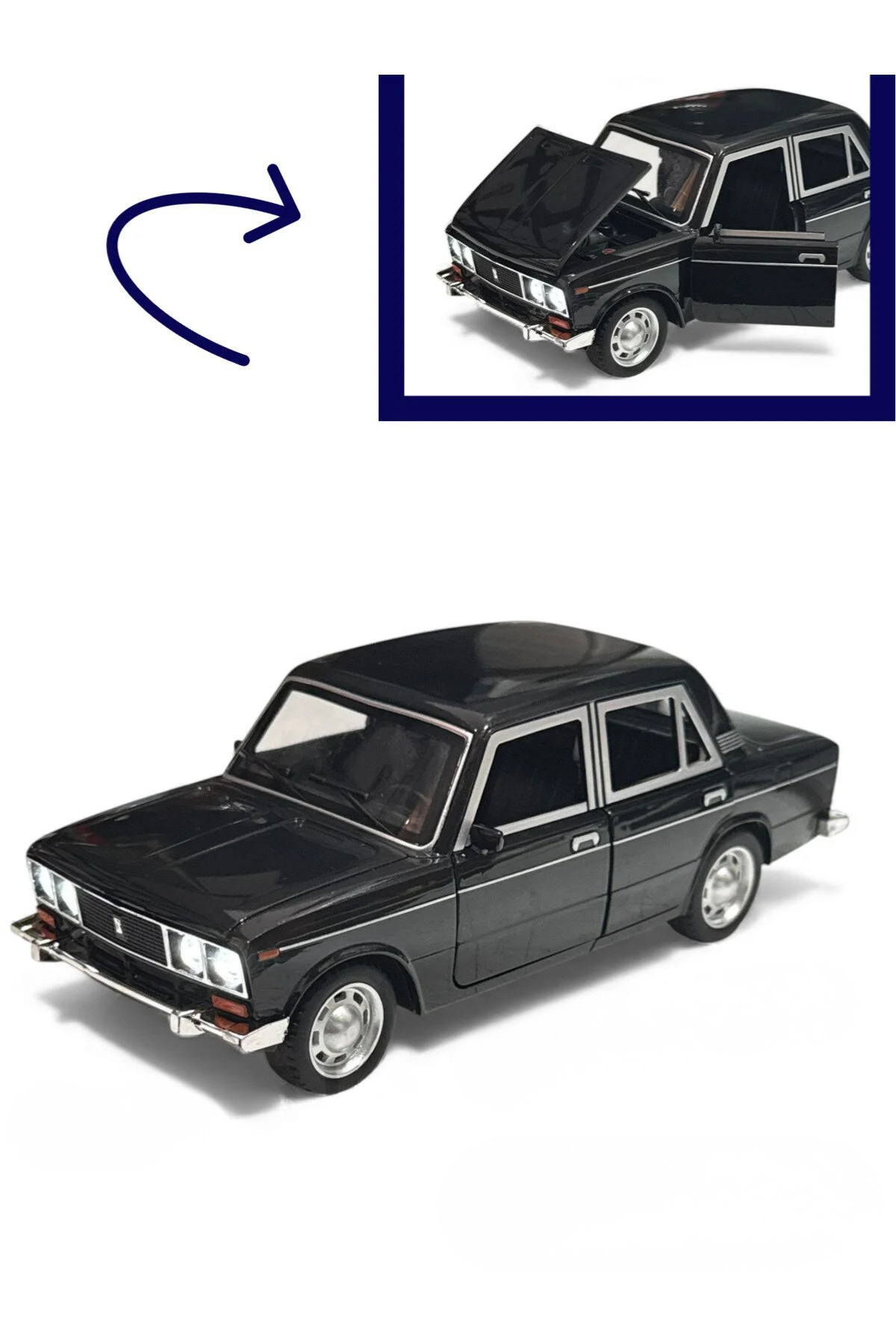 craftivio Lada Vaz 2107 Model Araba 1:24 Ölçek (18cm) Sesli Işıklı Çek Bırak Siyah fotoğrafı 5 (önizleme)